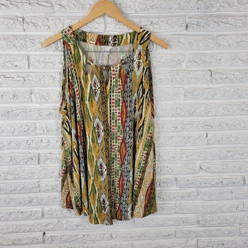 Cato Est‎ 1946 Women's 22W/24W Green Gold Geometric Sleeveless Top GEO175E